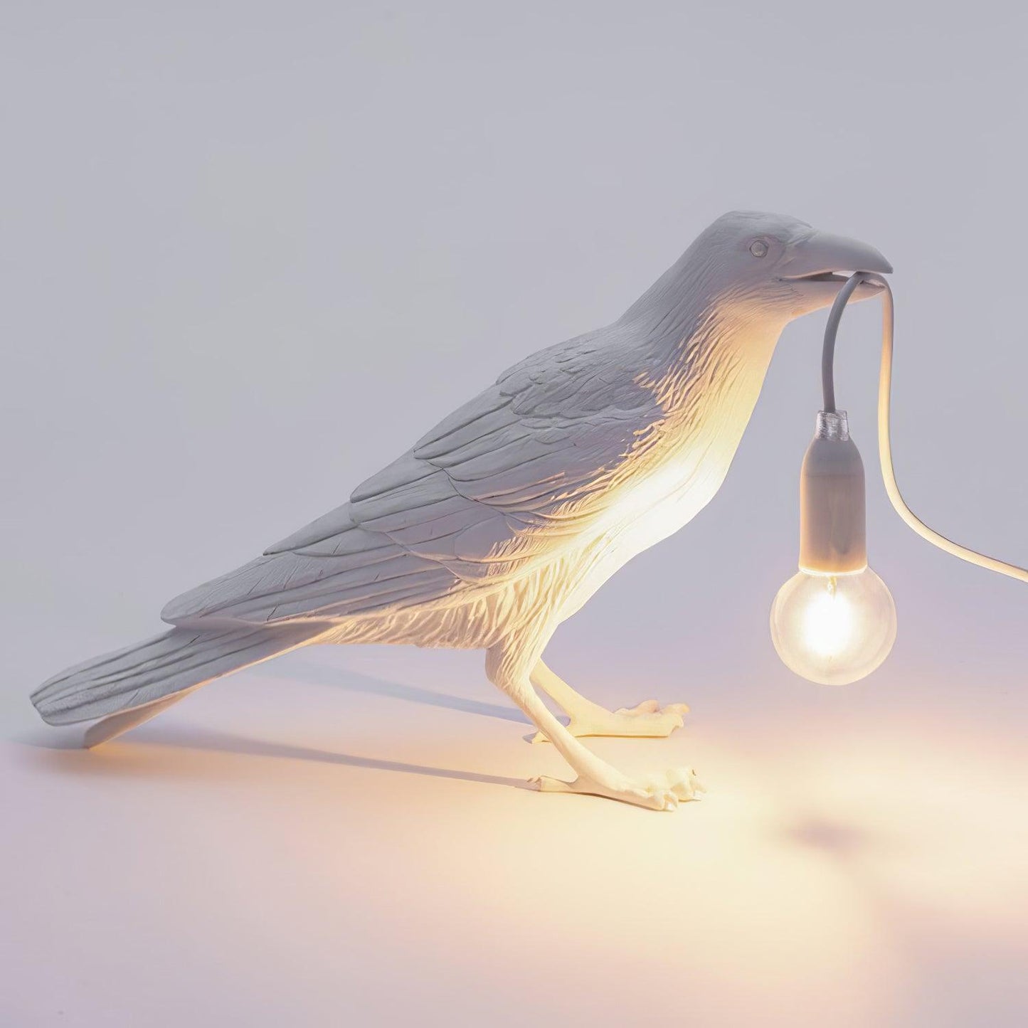 Raven Table Lamp | Resin Sculpture with Edison Bulb | Black and White