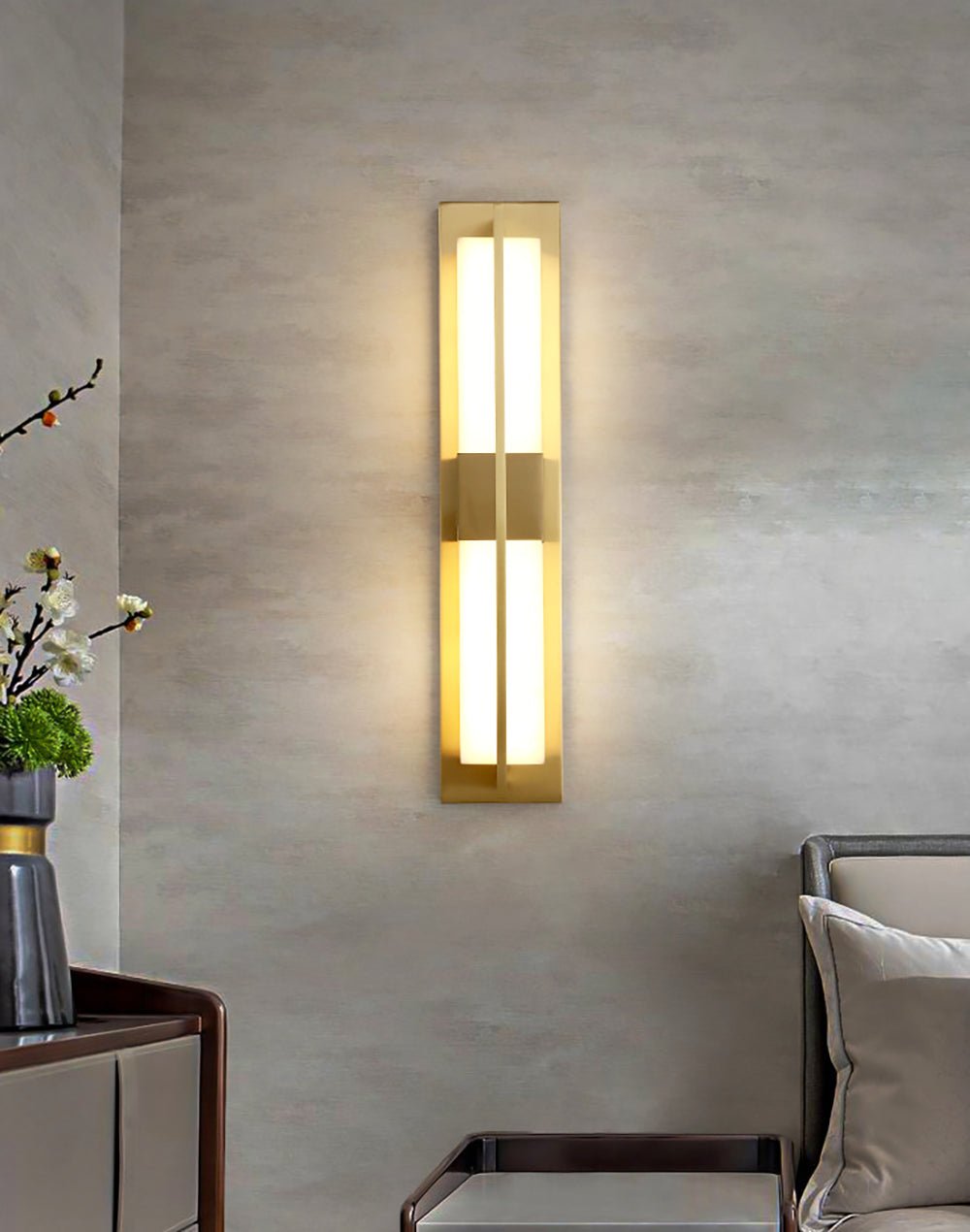 Rectangular Wall Sconce | Alabaster & Brass | Set of 2