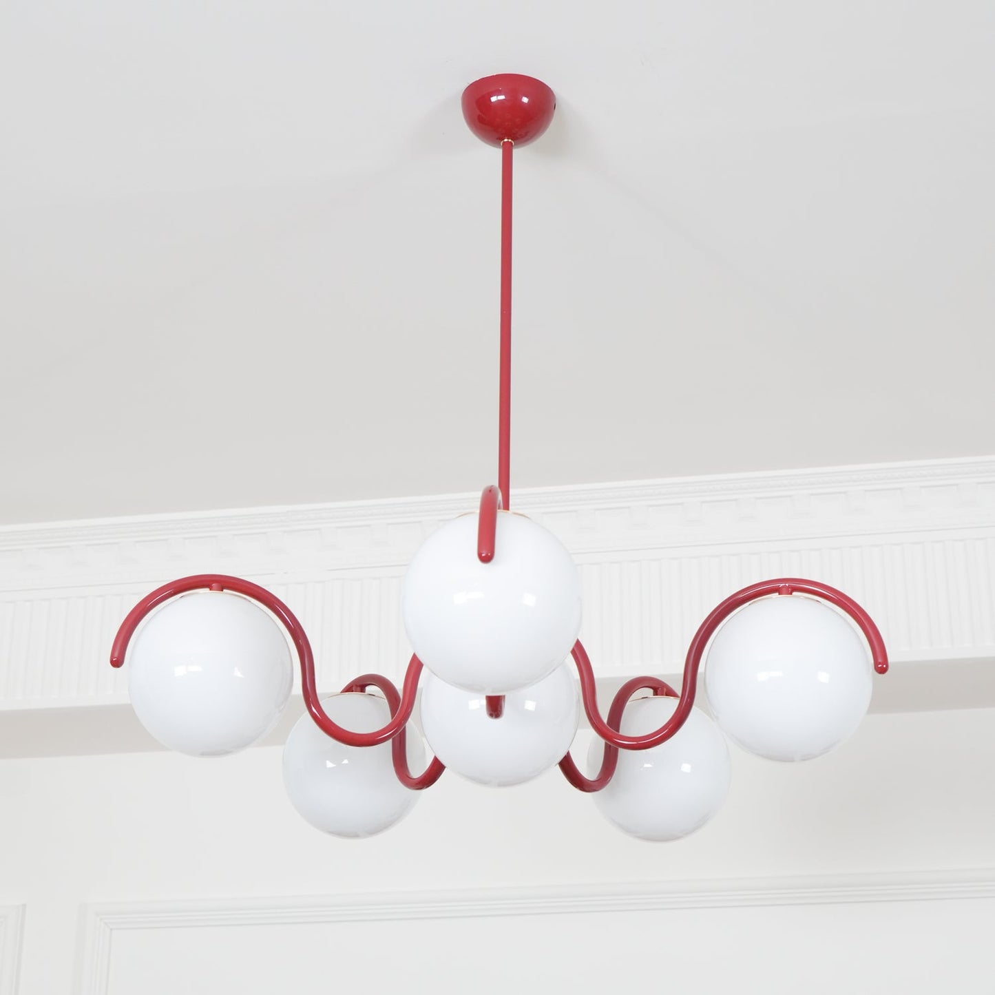 Reedway Linear Chandelier | Metal Frame | 6 White Glass Globes