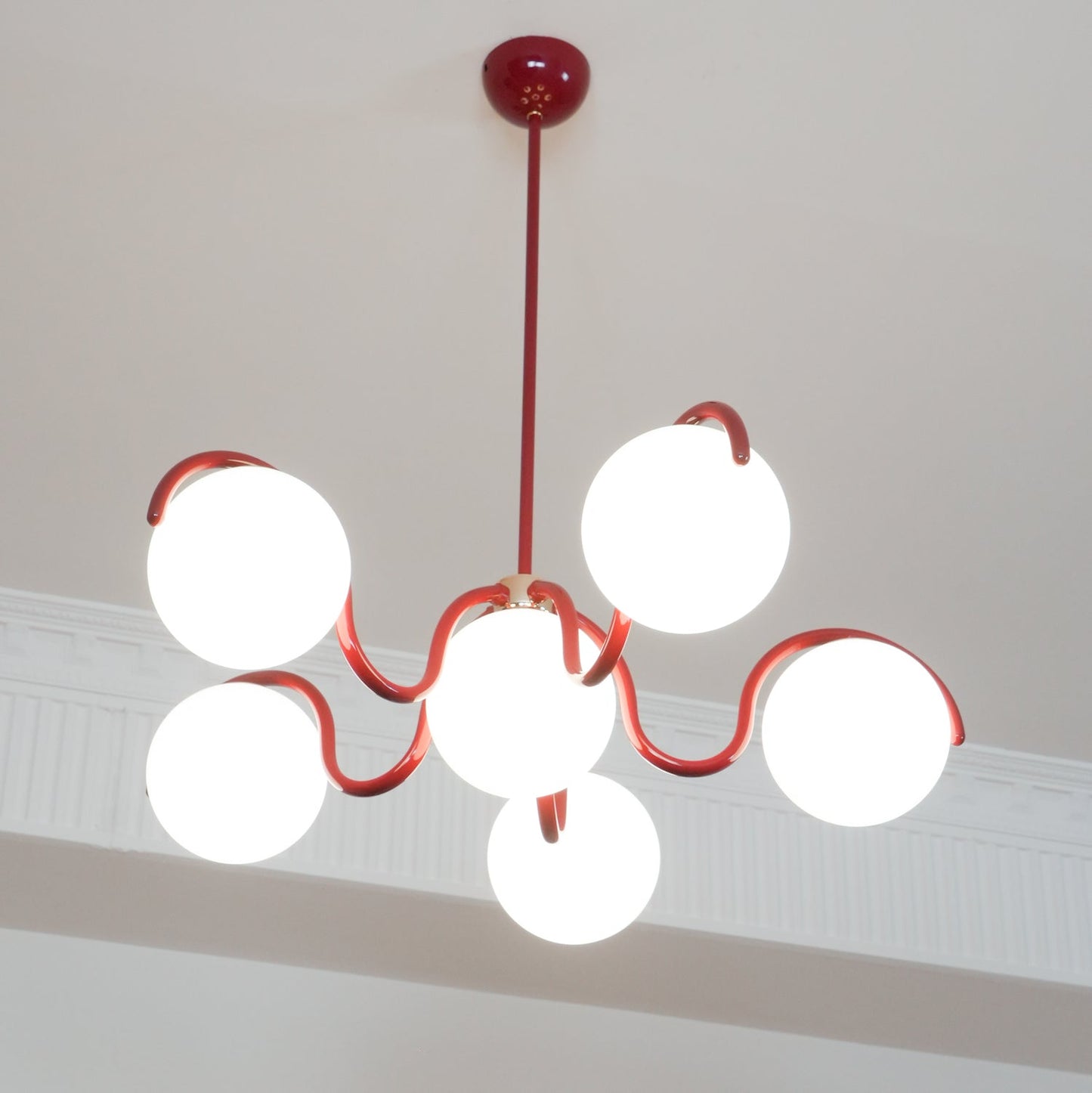 Reedway Linear Chandelier | Metal Frame | 6 White Glass Globes