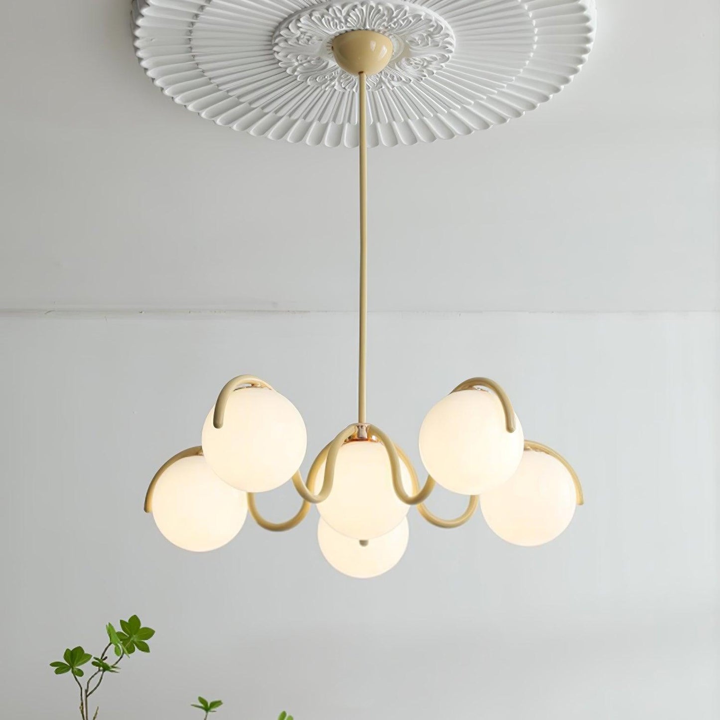 Reedway Linear Chandelier | Metal Frame | 6 White Glass Globes