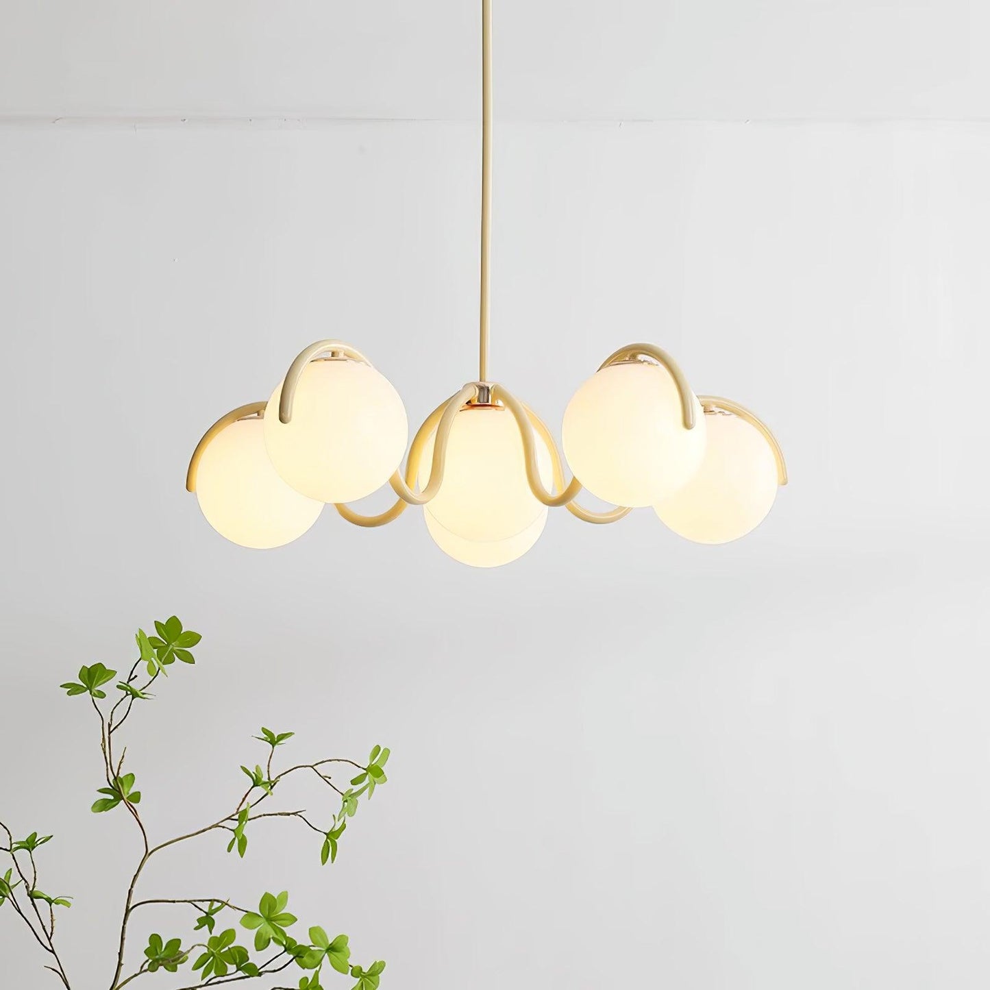 Reedway Linear Chandelier | Metal Frame | 6 White Glass Globes