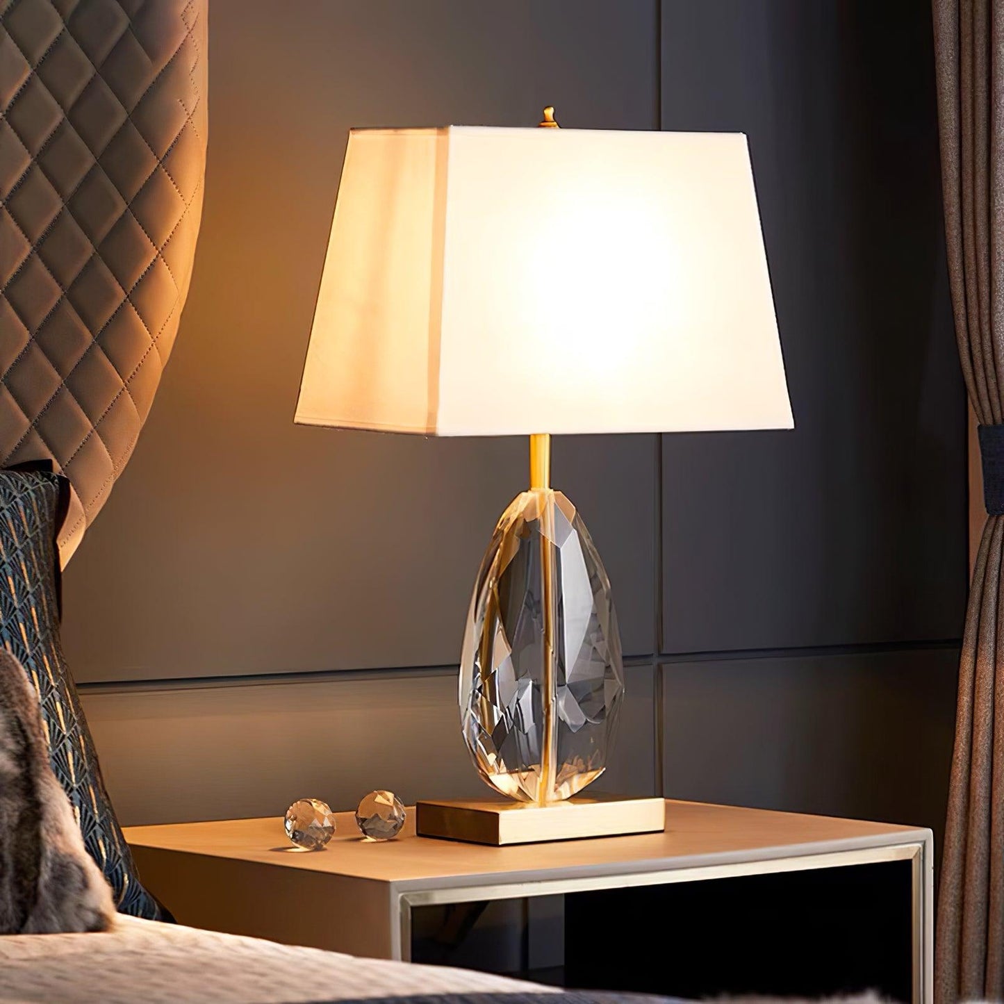 Regal Table Lamp | Metal & Crystal | Gold with White Shade
