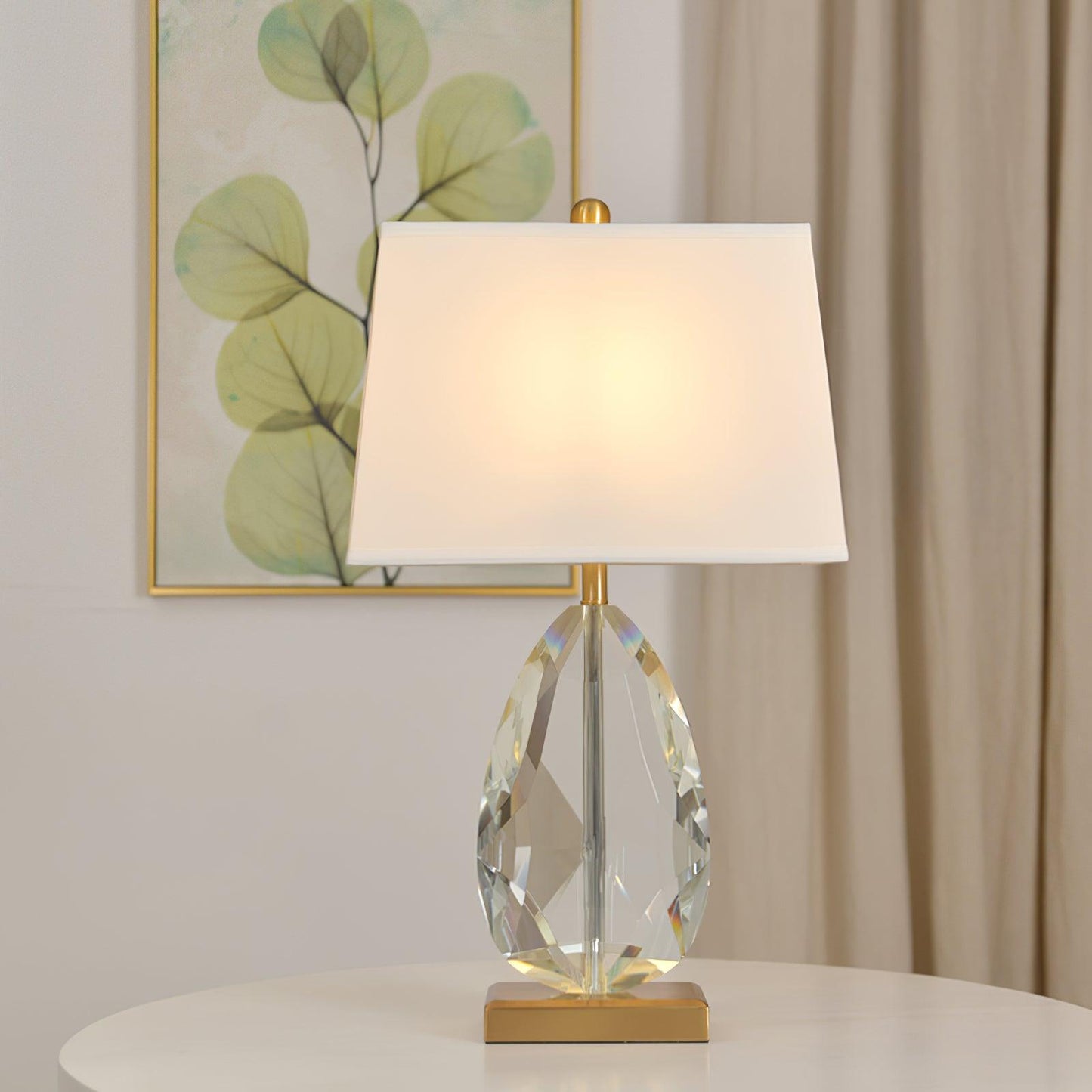 Regal Table Lamp | Metal & Crystal | Gold with White Shade