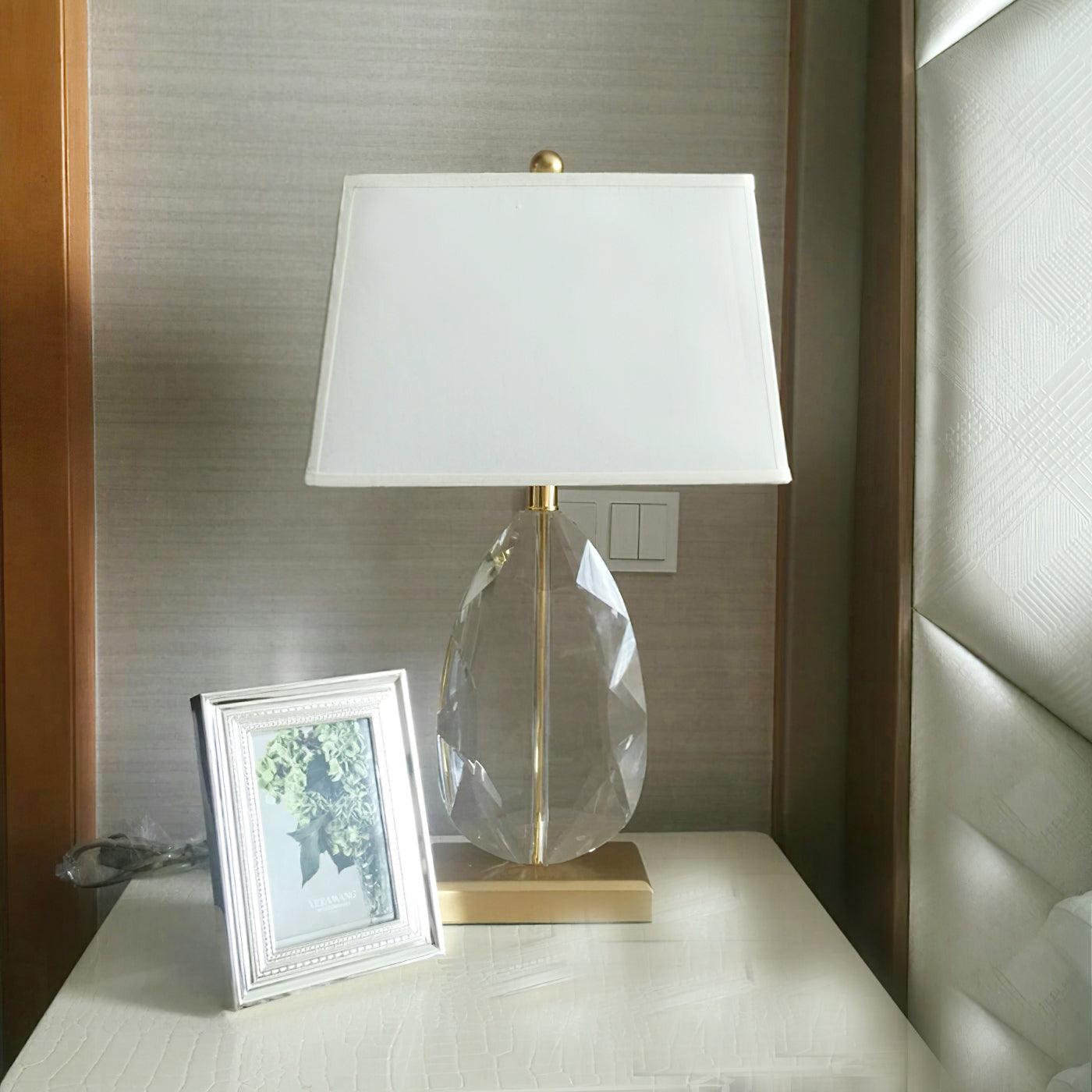 Regal Table Lamp | Metal & Crystal | Gold with White Shade