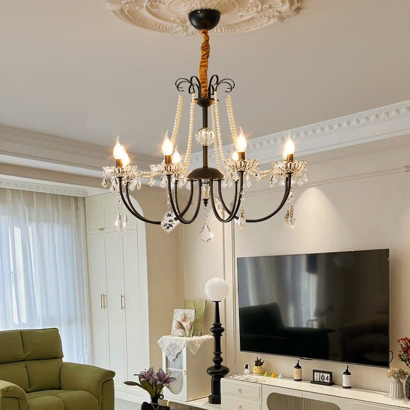 Crystal Chandelier | Metal & Glass with Pearls | 6 or 8 Lights, Black