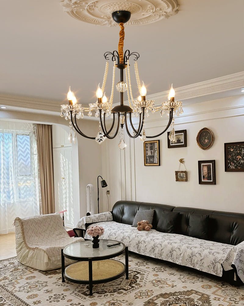 Crystal Chandelier | Metal & Glass with Pearls | 6 or 8 Lights, Black