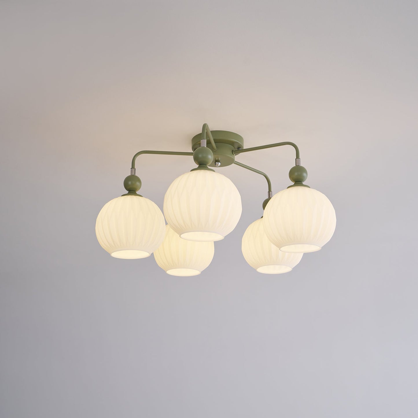 Renee Ceiling Light | Green Metal & White Glass | 4, 5, or 8 Heads