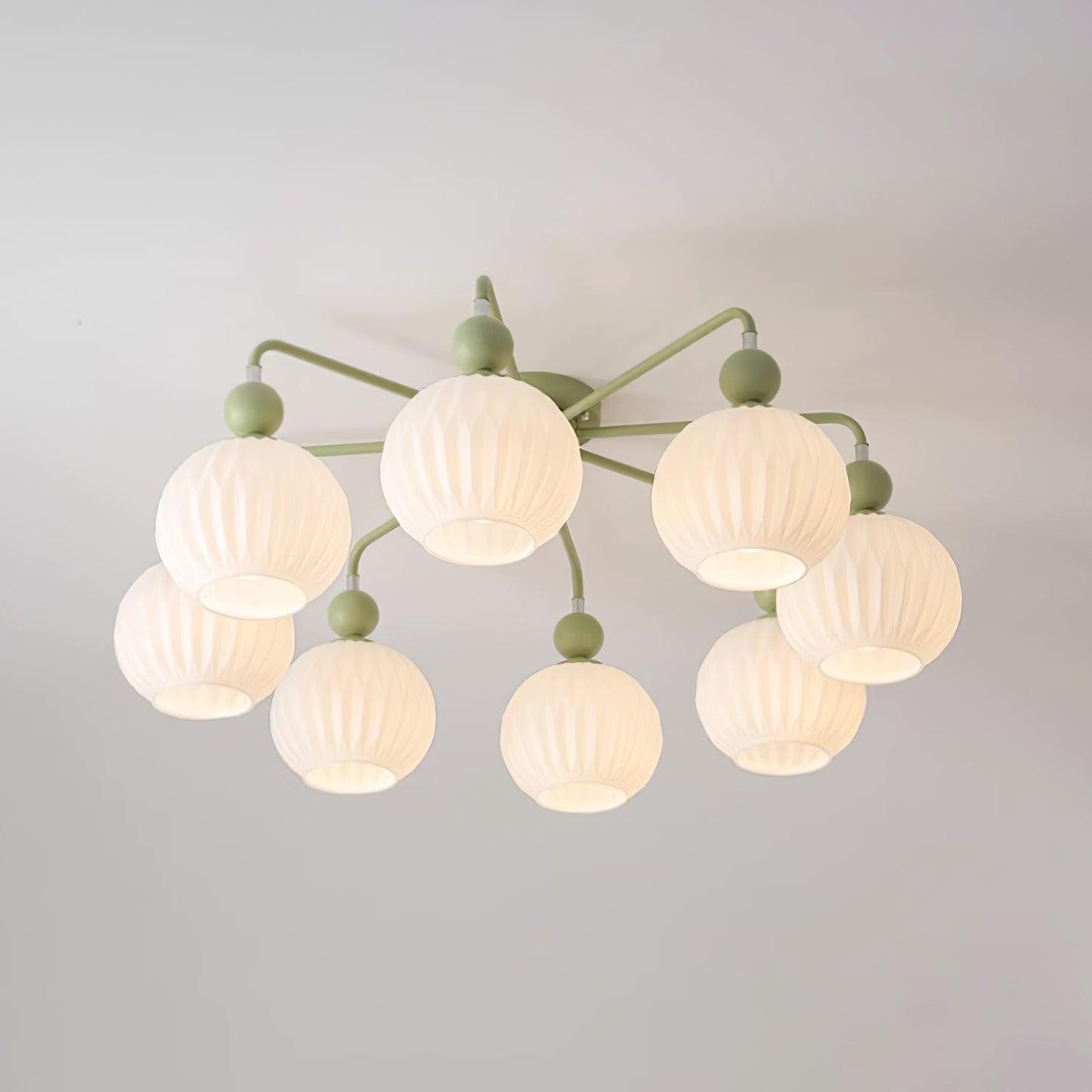Renee Ceiling Light | Green Metal & White Glass | 4, 5, or 8 Heads