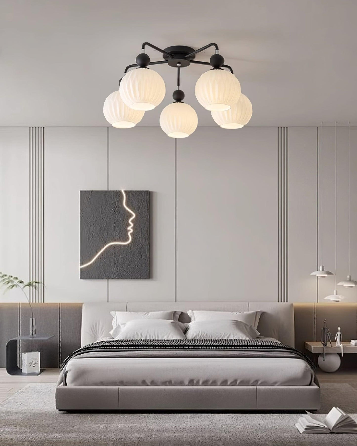 Renee Ceiling Light | Green Metal & White Glass | 4, 5, or 8 Heads