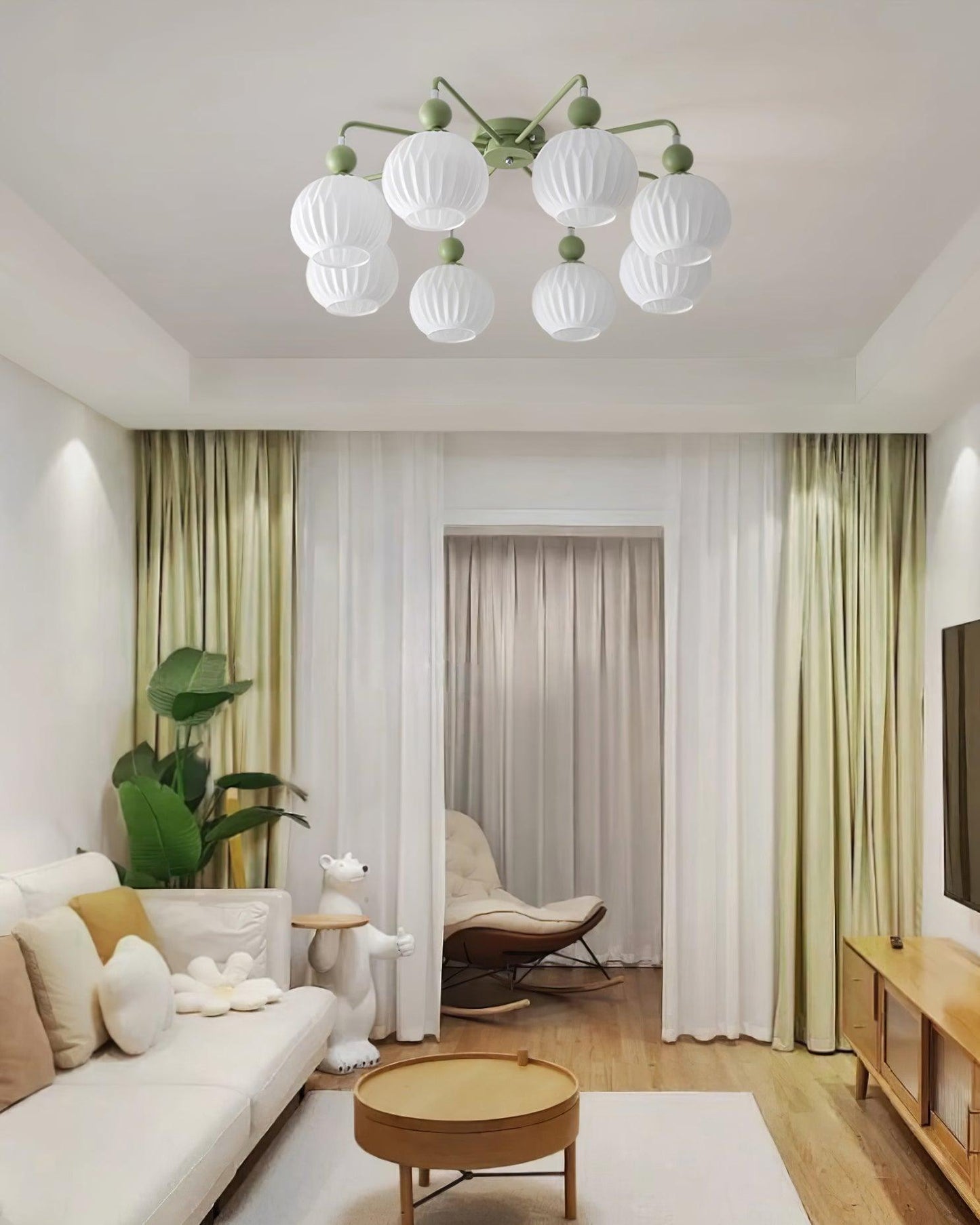 Renee Ceiling Light | Green Metal & White Glass | 4, 5, or 8 Heads