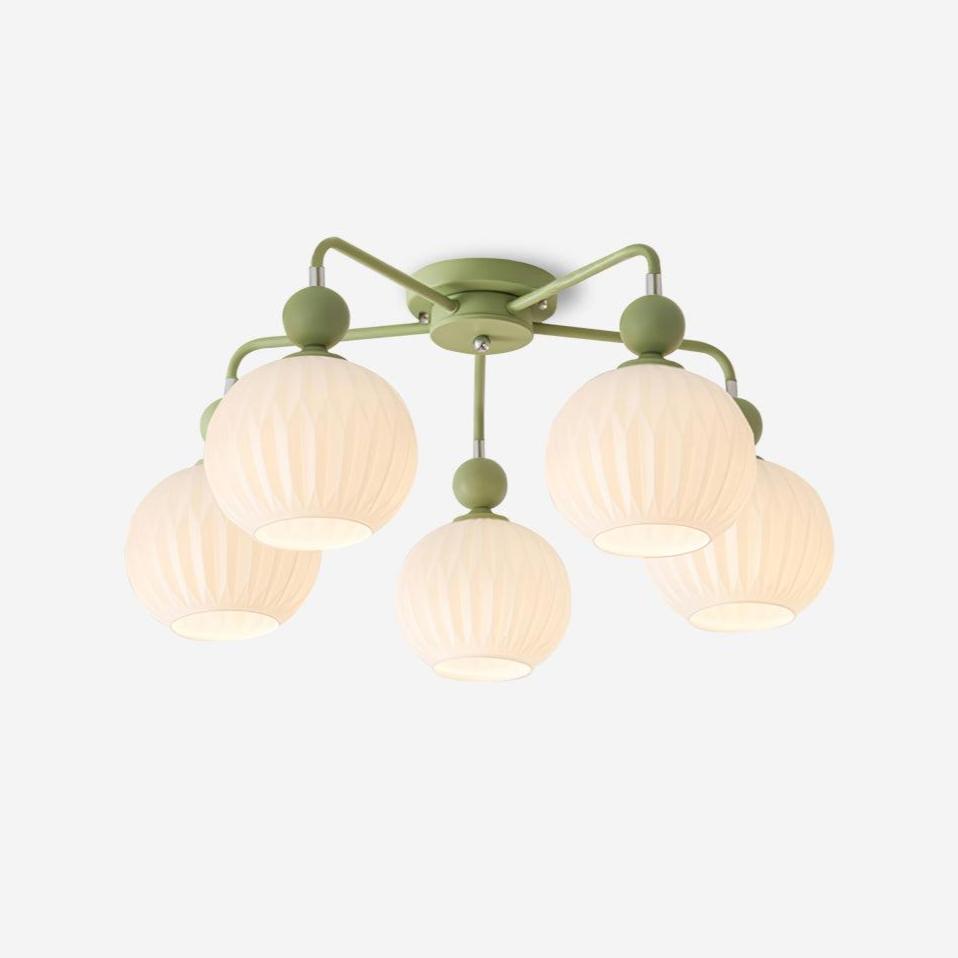 Renee Ceiling Light | Green Metal & White Glass | 4, 5, or 8 Heads
