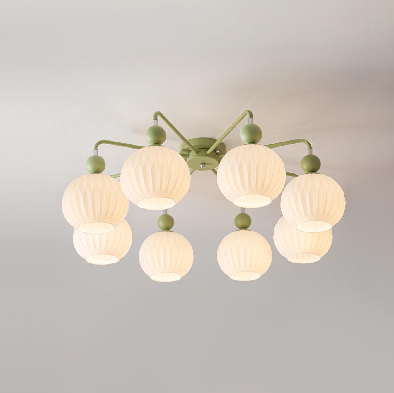 Renee Ceiling Light | Green Metal & White Glass | 4, 5, or 8 Heads