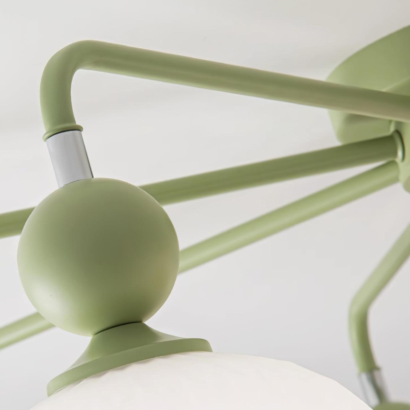 Renee Ceiling Light | Green Metal & White Glass | 4, 5, or 8 Heads
