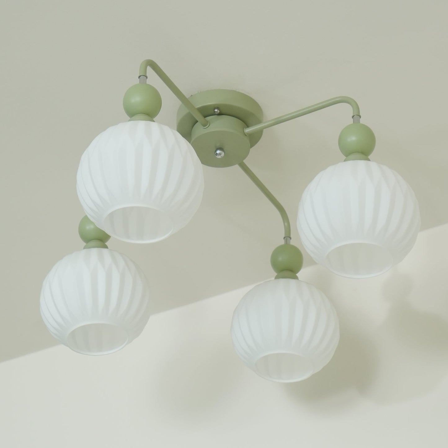 Renee Ceiling Light | Green Metal & White Glass | 4, 5, or 8 Heads