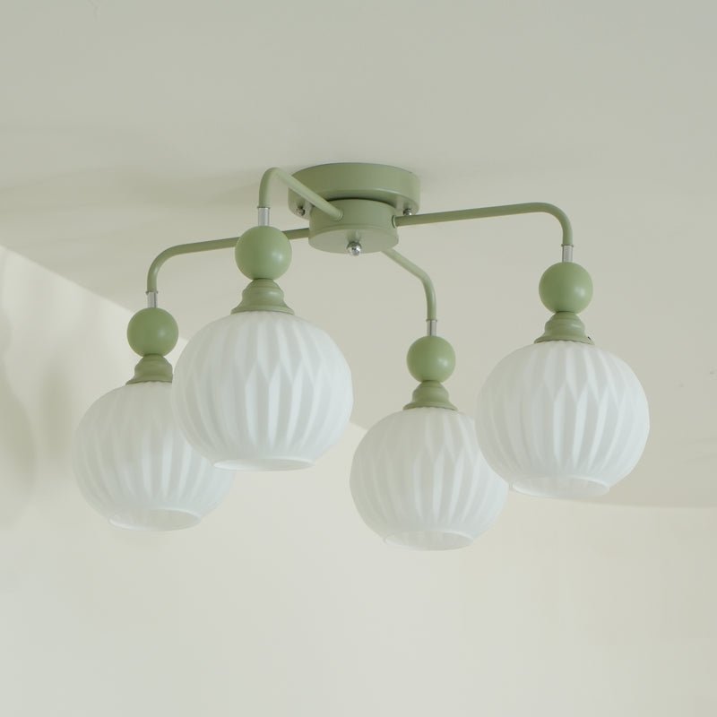 Renee Ceiling Light | Green Metal & White Glass | 4, 5, or 8 Heads