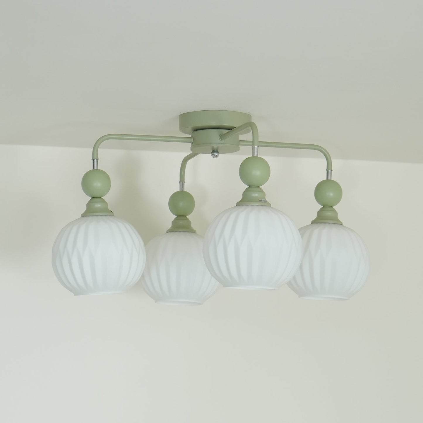 Renee Ceiling Light | Green Metal & White Glass | 4, 5, or 8 Heads