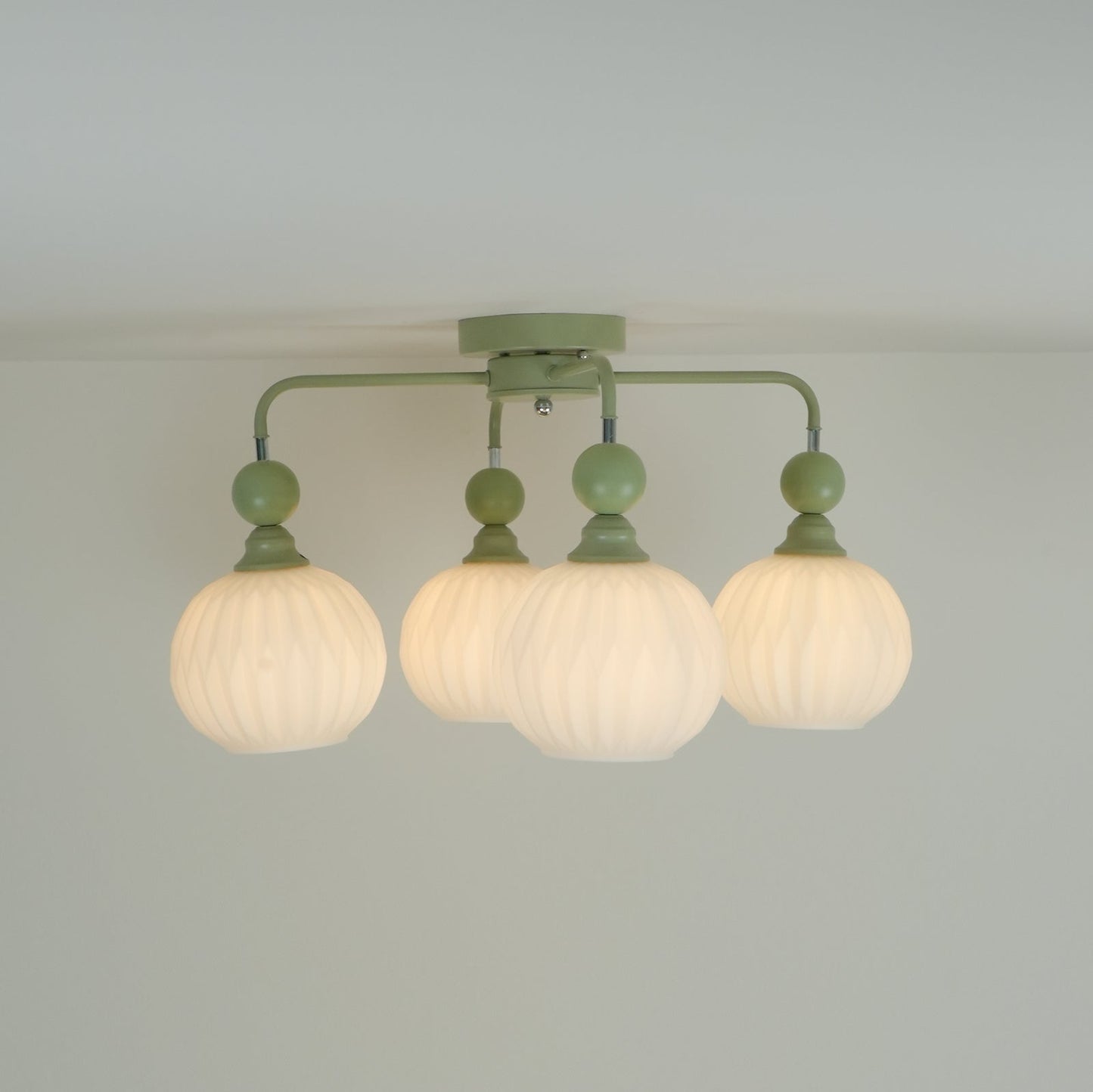 Renee Ceiling Light | Green Metal & White Glass | 4, 5, or 8 Heads