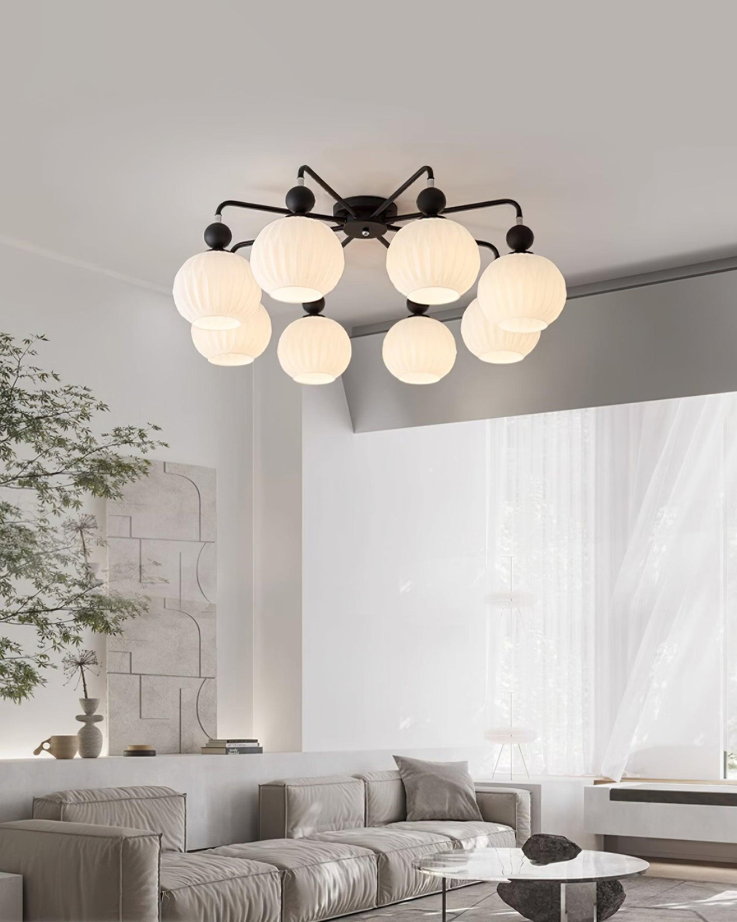 Renee Ceiling Light | Green Metal & White Glass | 4, 5, or 8 Heads