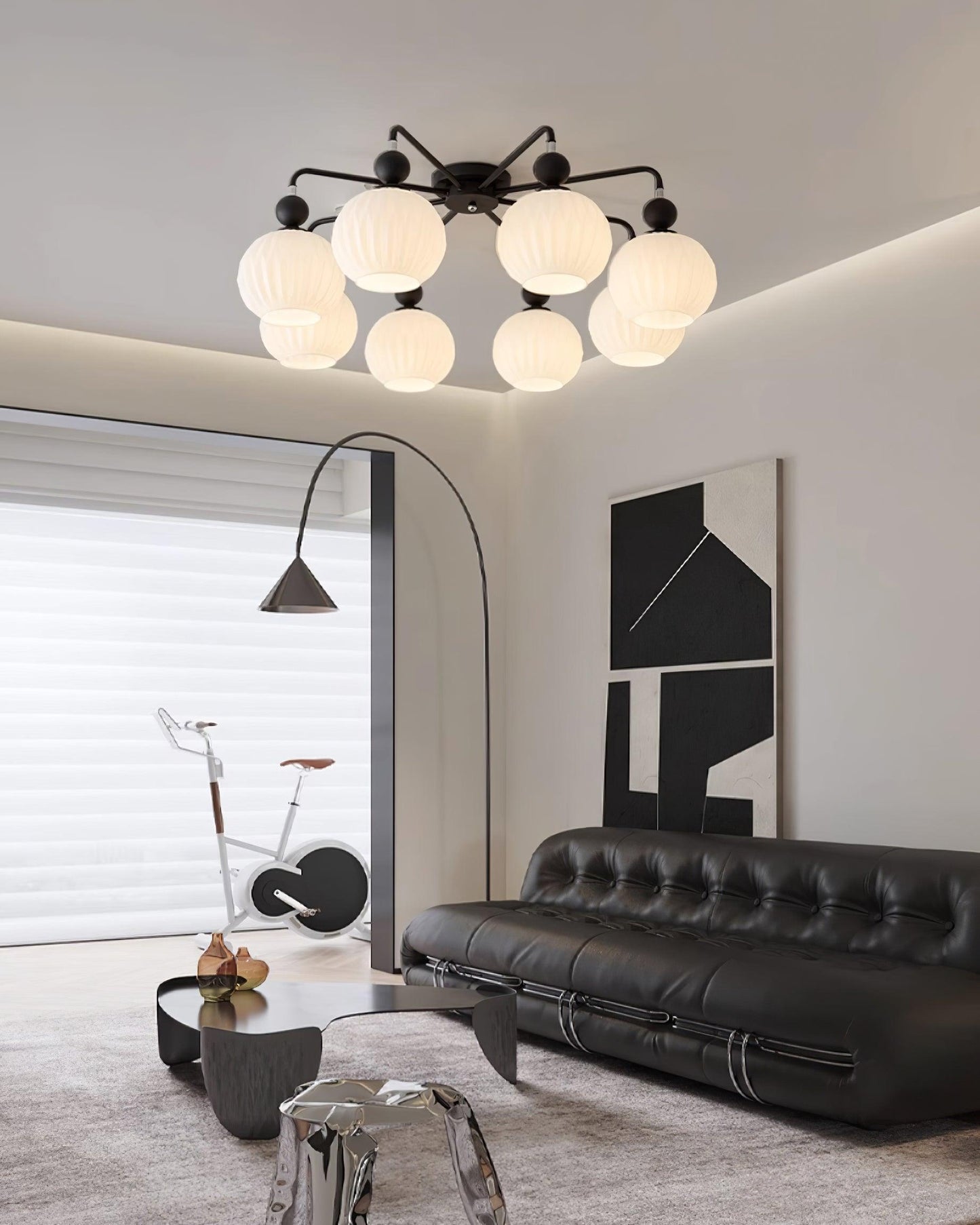 Renee Ceiling Light | Green Metal & White Glass | 4, 5, or 8 Heads