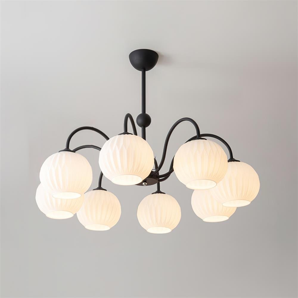 Renee Chandelier | Green Metal Frame & White Glass Shades | 3, 5, or 8 Lights