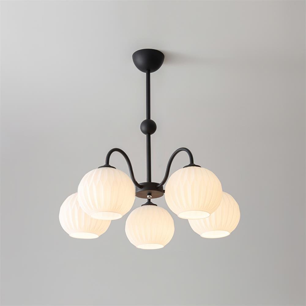 Renee Chandelier | Green Metal Frame & White Glass Shades | 3, 5, or 8 Lights