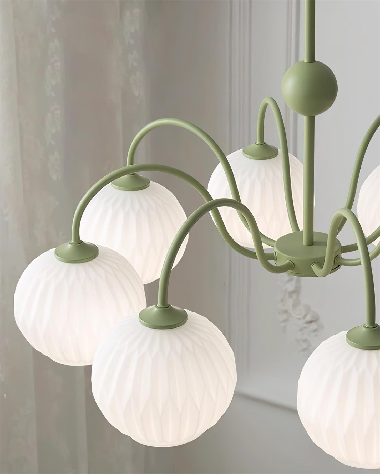 Renee Chandelier | Green Metal Frame & White Glass Shades | 3, 5, or 8 Lights