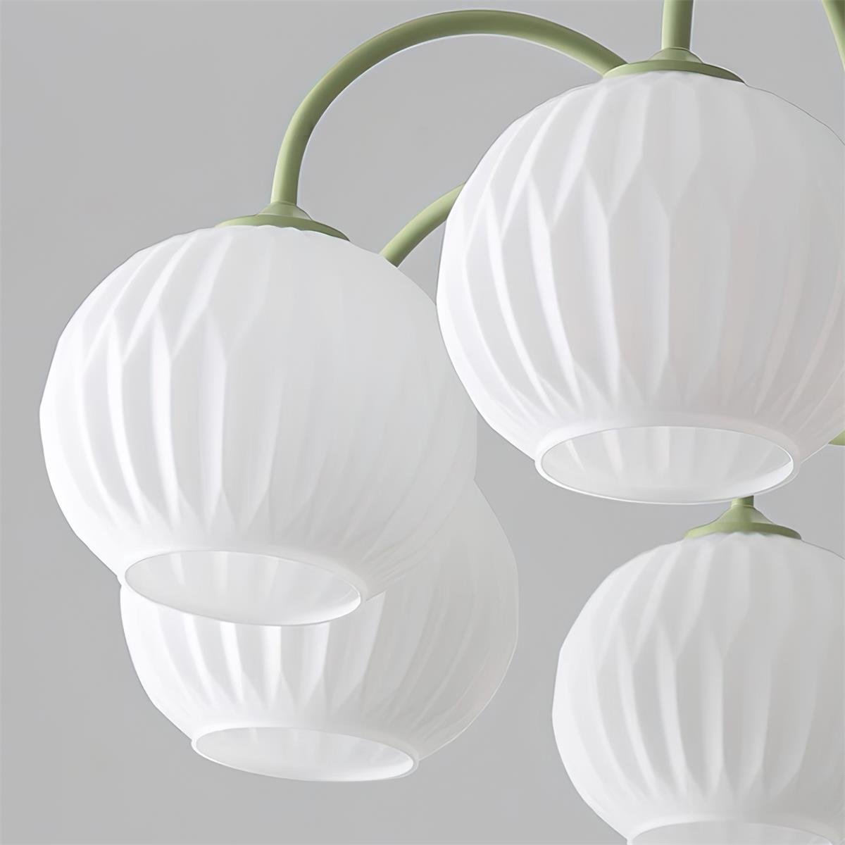 Renee Chandelier | Green Metal Frame & White Glass Shades | 3, 5, or 8 Lights