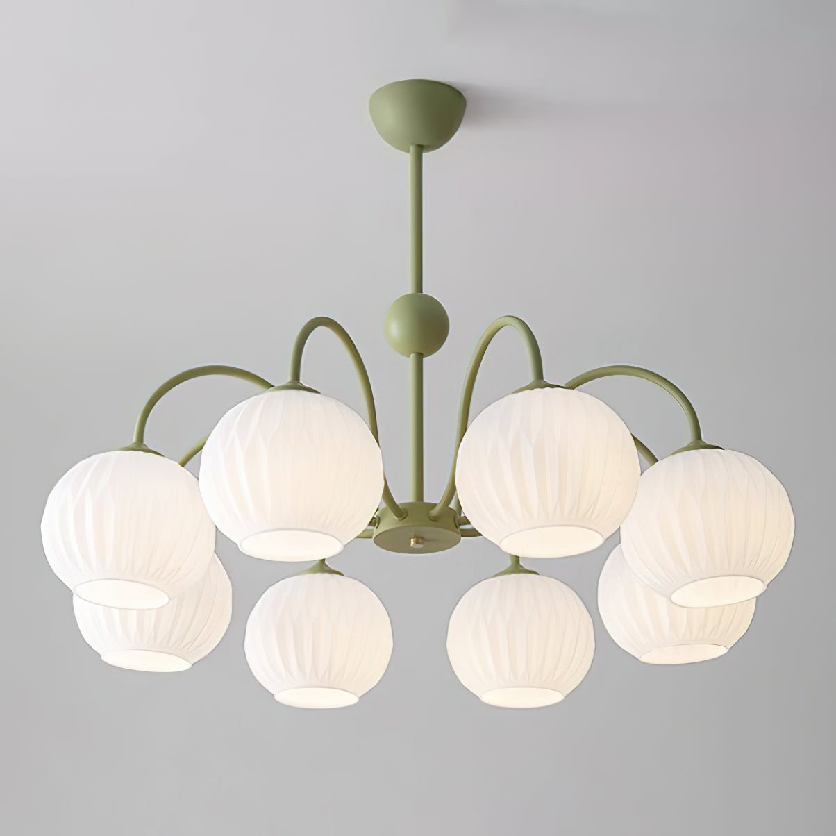 Renee Chandelier | Green Metal Frame & White Glass Shades | 3, 5, or 8 Lights