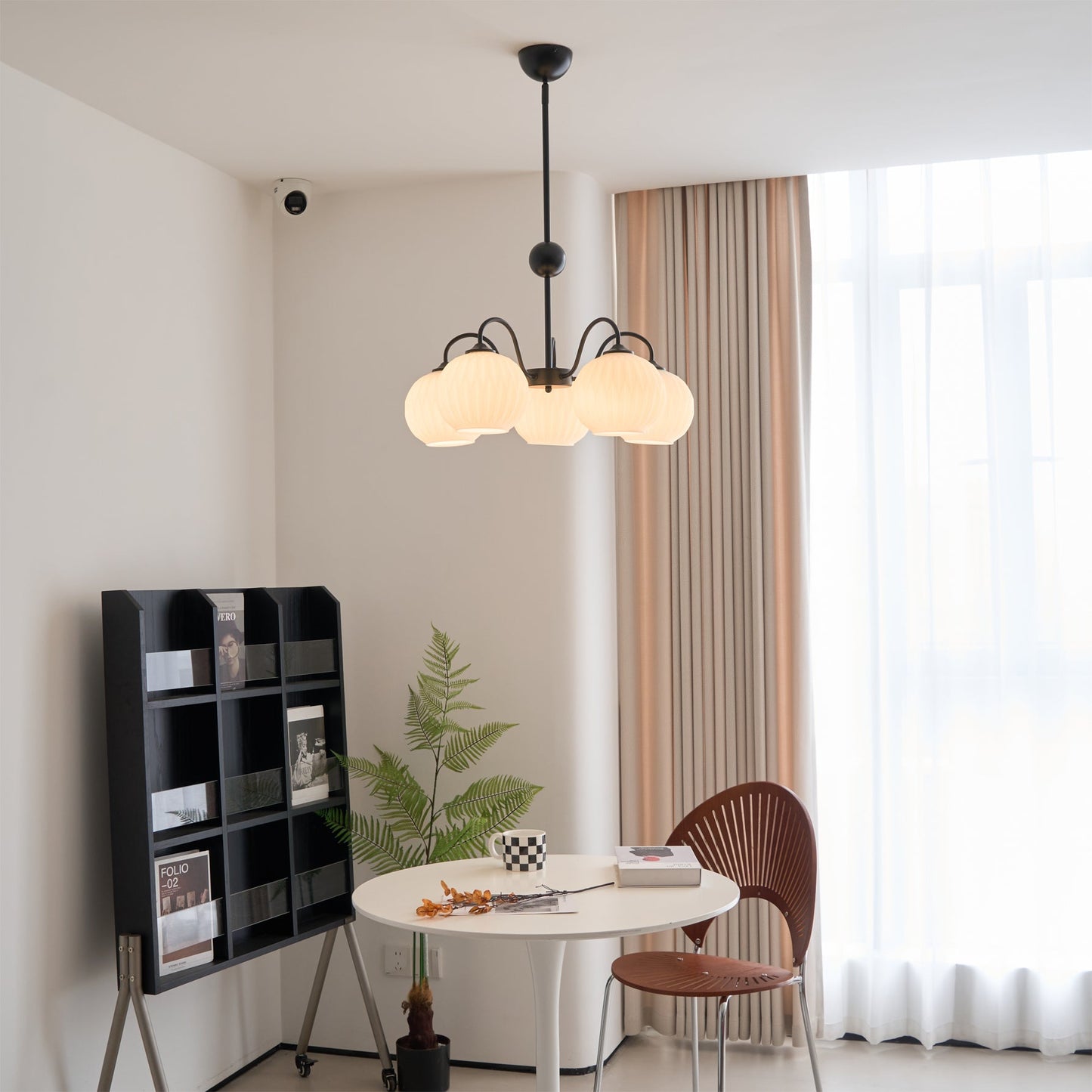 Renee Chandelier | Green Metal Frame & White Glass Shades | 3, 5, or 8 Lights