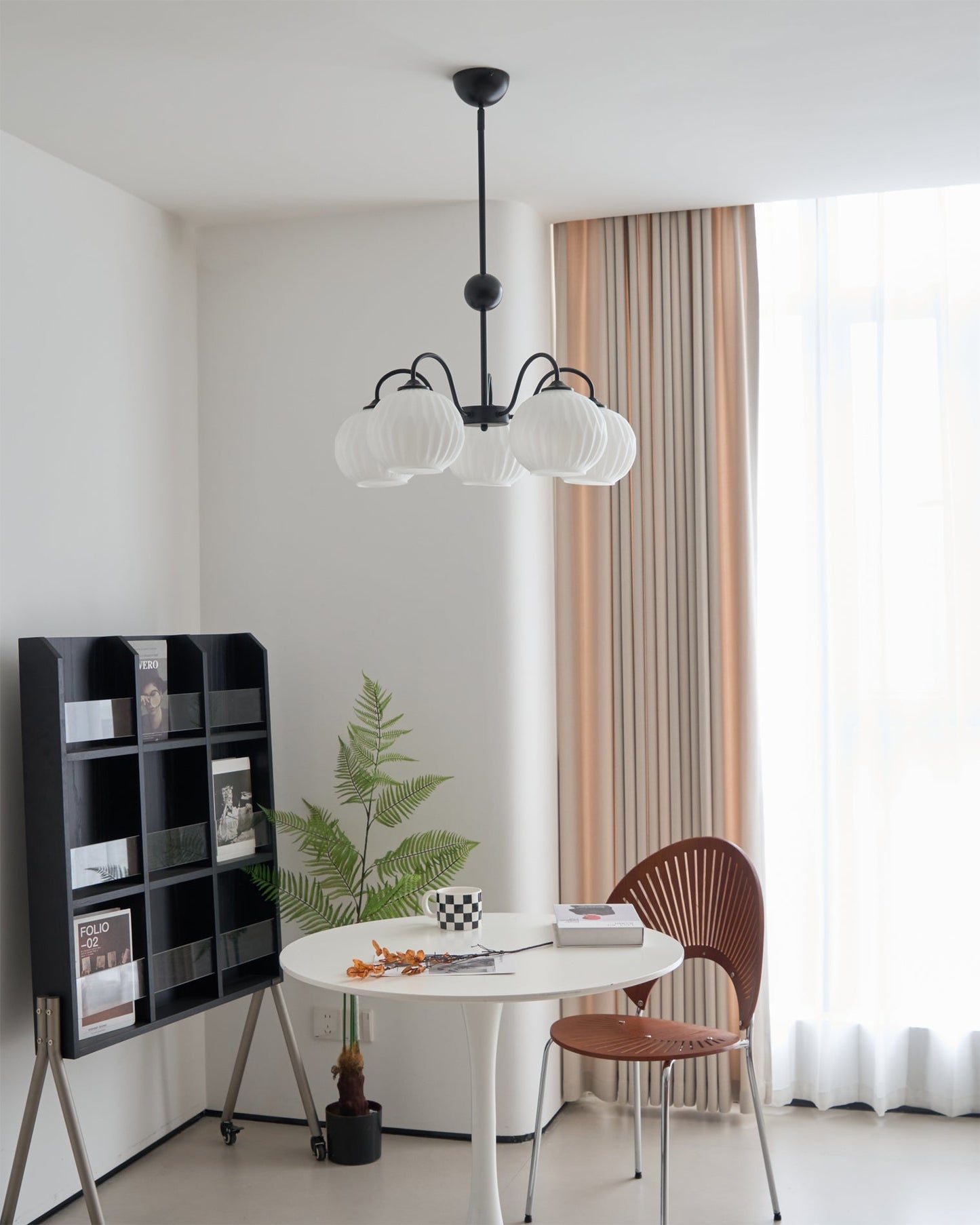 Renee Chandelier | Green Metal Frame & White Glass Shades | 3, 5, or 8 Lights