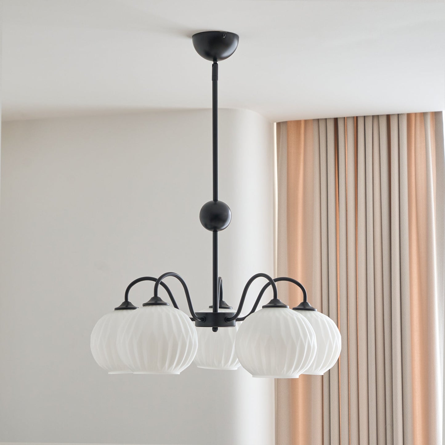 Renee Chandelier | Green Metal Frame & White Glass Shades | 3, 5, or 8 Lights