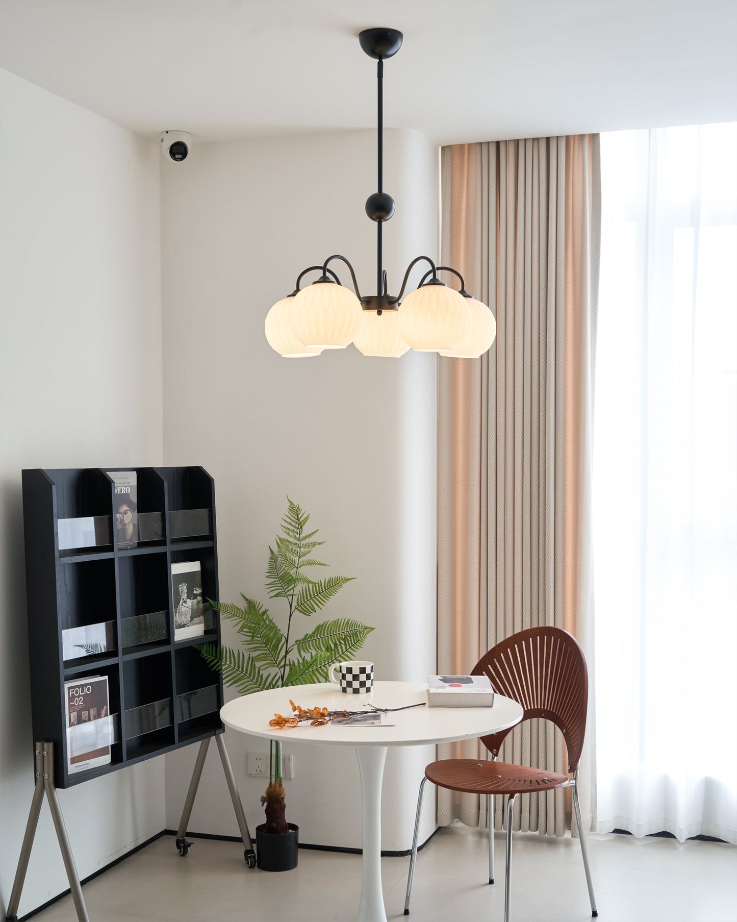 Renee Chandelier | Green Metal Frame & White Glass Shades | 3, 5, or 8 Lights