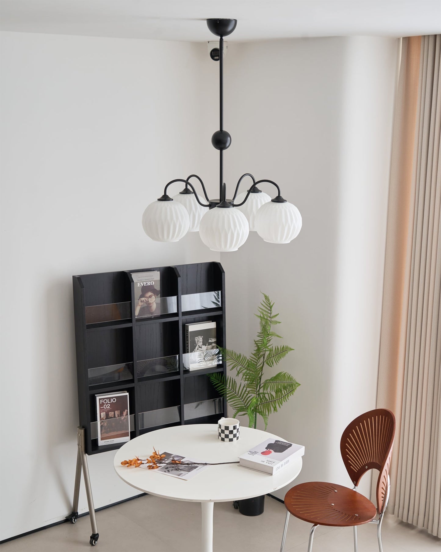 Renee Chandelier | Green Metal Frame & White Glass Shades | 3, 5, or 8 Lights