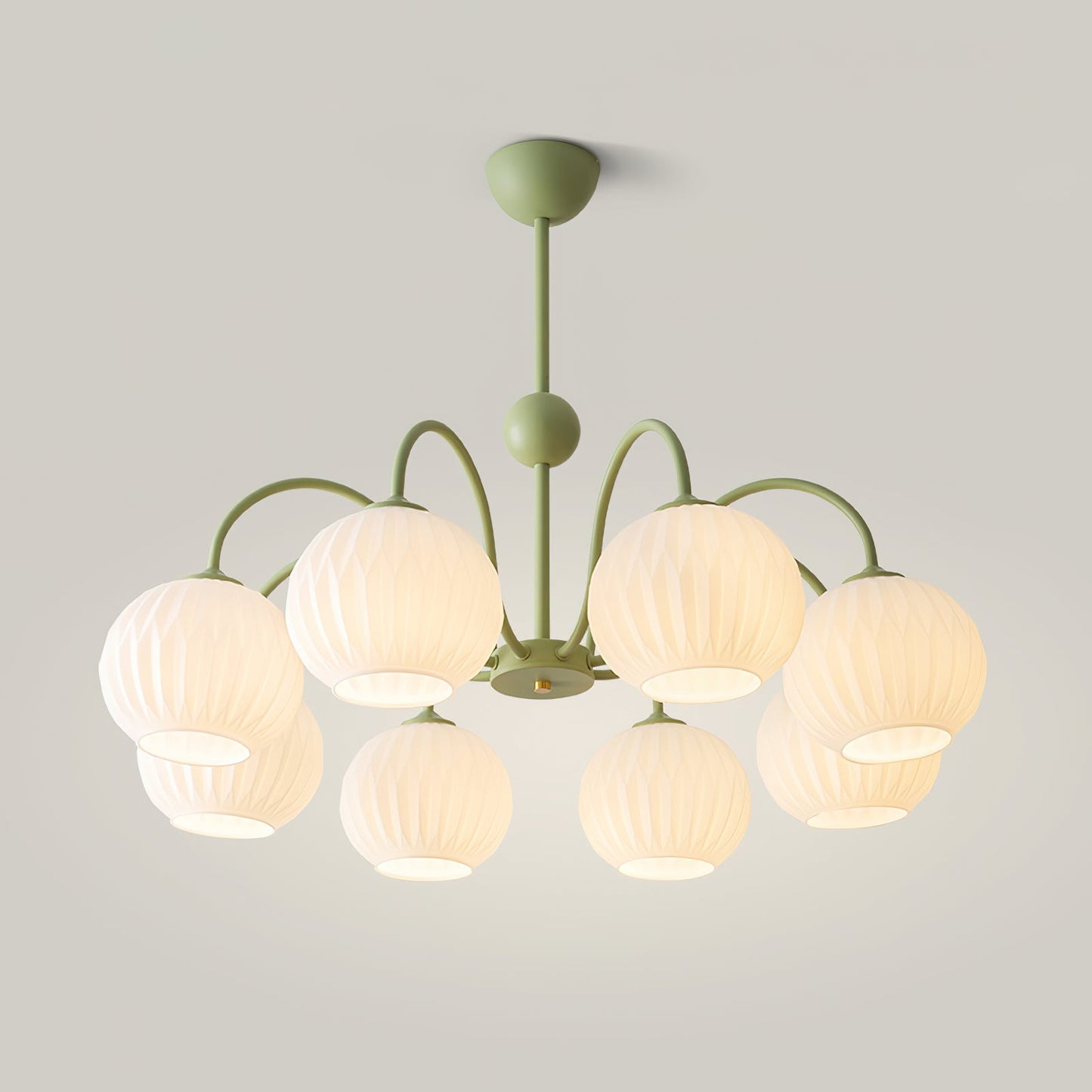 Renee Chandelier | Green Metal Frame & White Glass Shades | 3, 5, or 8 Lights