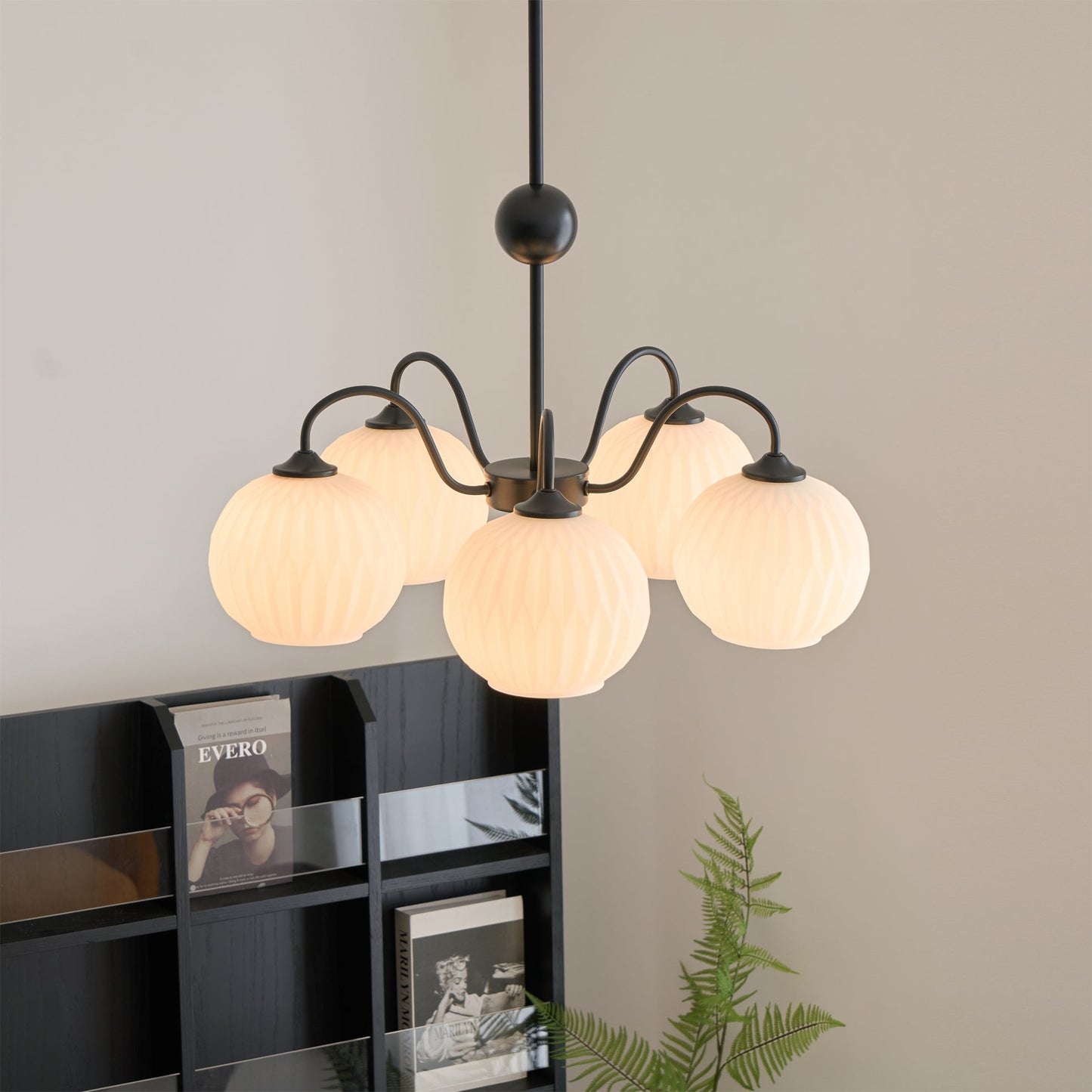 Renee Chandelier | Green Metal Frame & White Glass Shades | 3, 5, or 8 Lights
