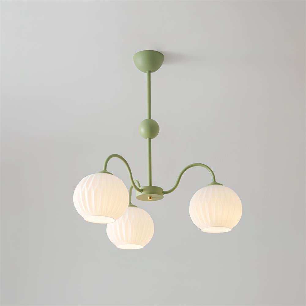 Renee Chandelier | Green Metal Frame & White Glass Shades | 3, 5, or 8 Lights