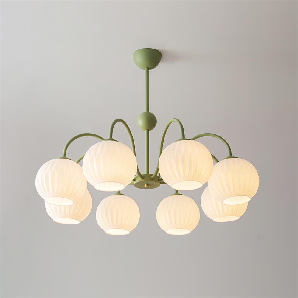 Renee Chandelier | Green Metal Frame & White Glass Shades | 3, 5, or 8 Lights