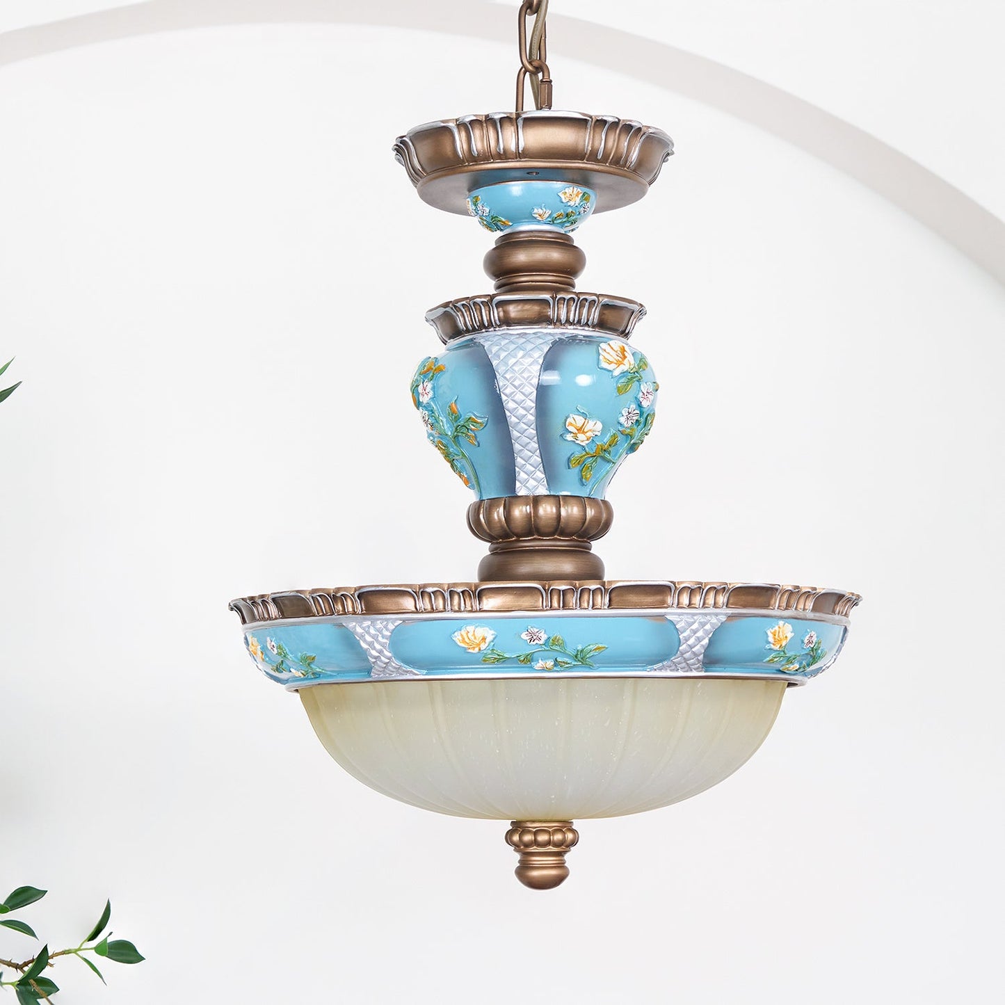 Retro Floral Ceiling Light | Resin & Glass | Blue and White