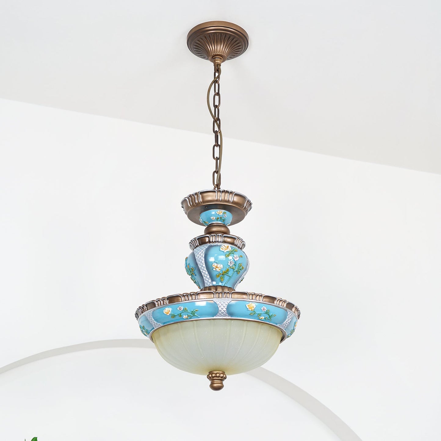 Retro Floral Ceiling Light | Resin & Glass | Blue and White