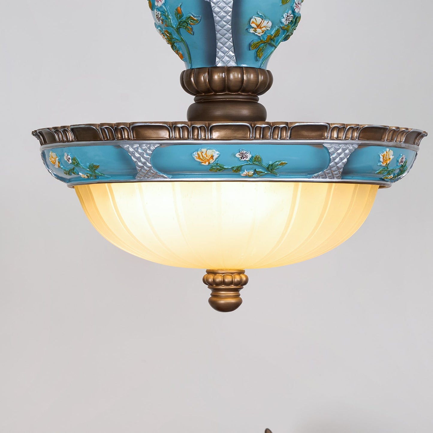 Retro Floral Ceiling Light | Resin & Glass | Blue and White