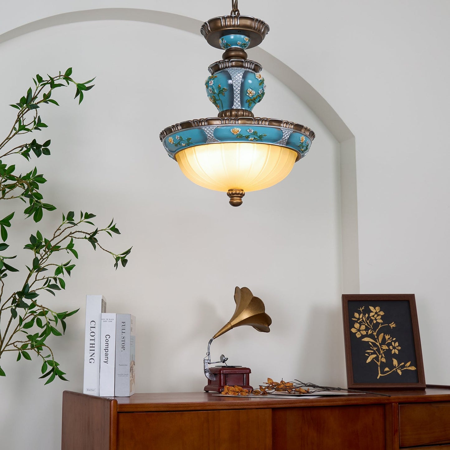 Retro Floral Ceiling Light | Resin & Glass | Blue and White