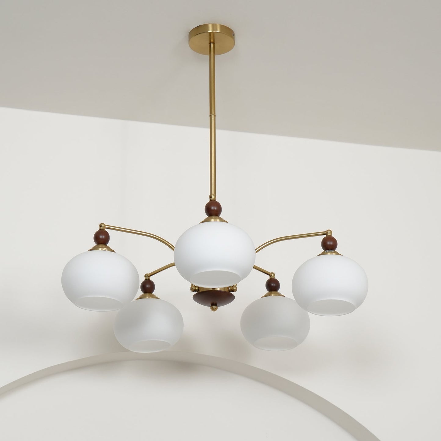 Calliope Chandelier | Metal & Glass | Gold & Walnut Finish