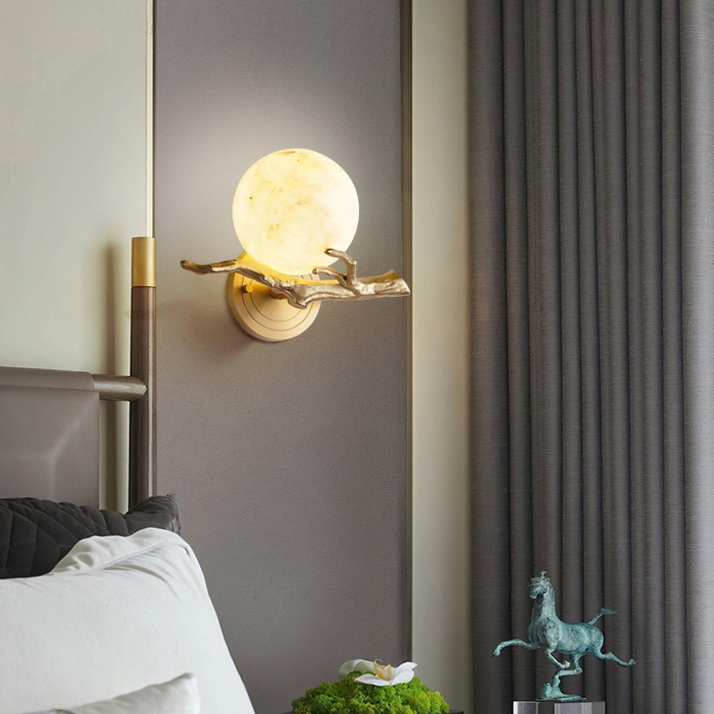 Retro Brass Wall Sconce | Gold Finish with Marble Shade | Set of 2