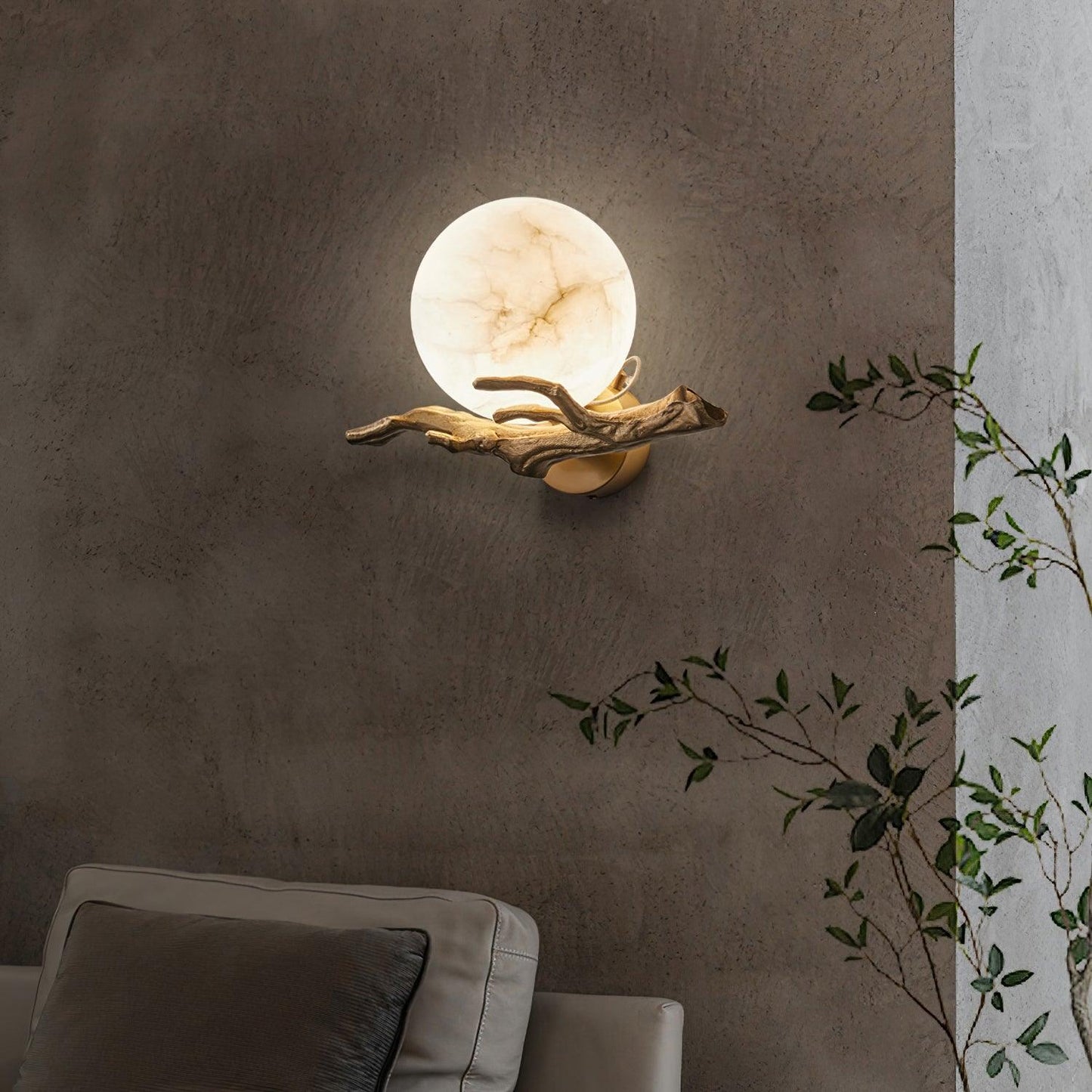 Retro Brass Wall Sconce | Gold Finish with Marble Shade | Set of 2