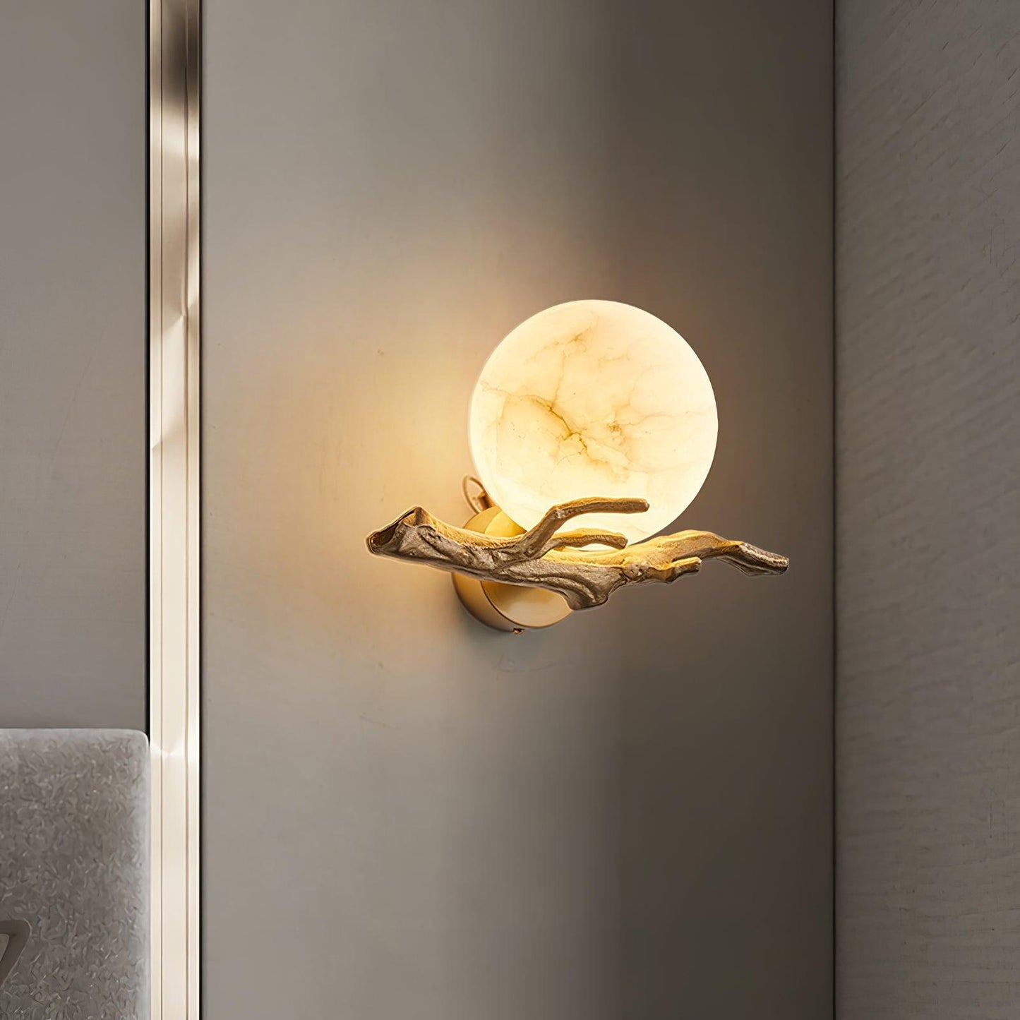 Retro Brass Wall Sconce | Gold Finish with Marble Shade | Set of 2