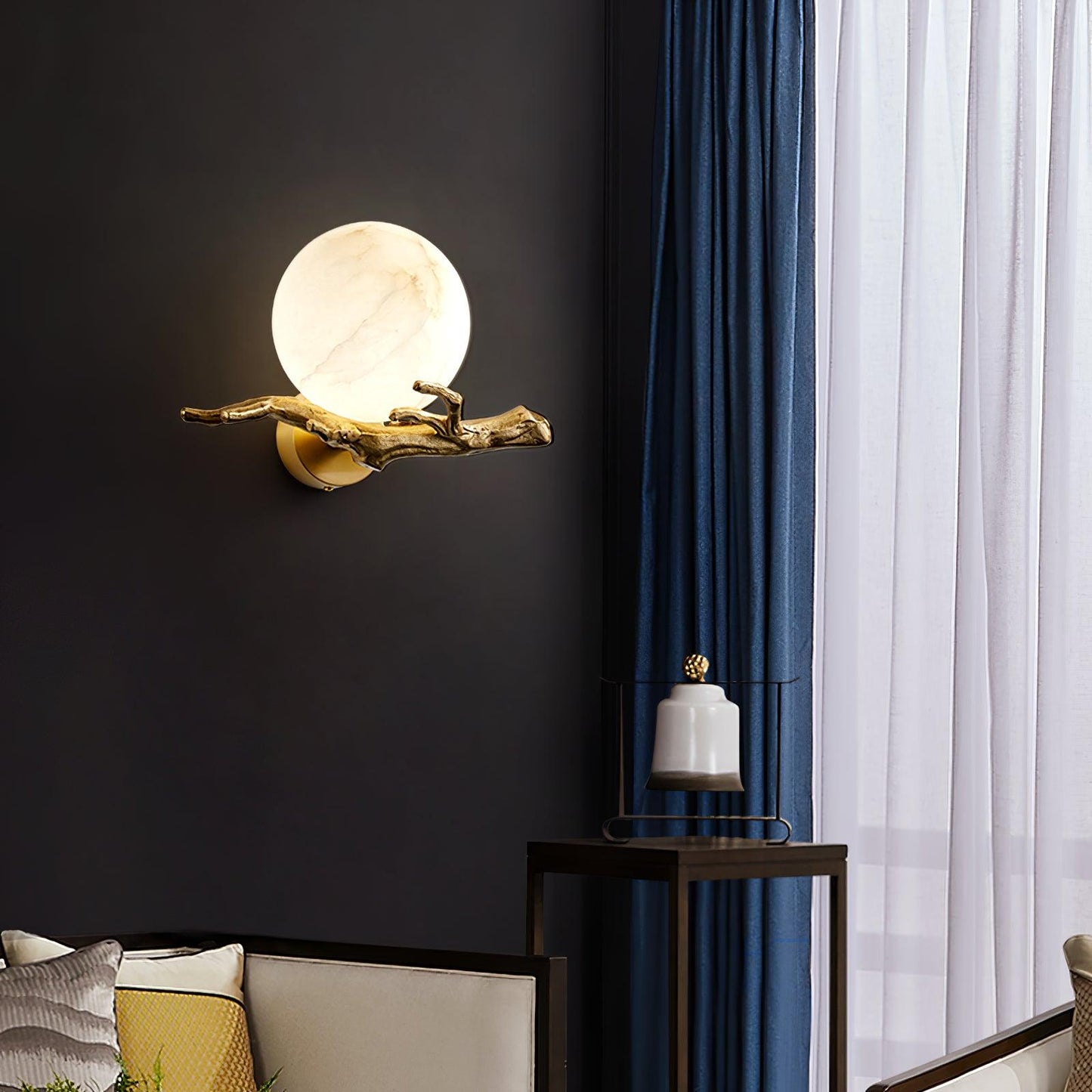 Retro Brass Wall Sconce | Gold Finish with Marble Shade | Set of 2
