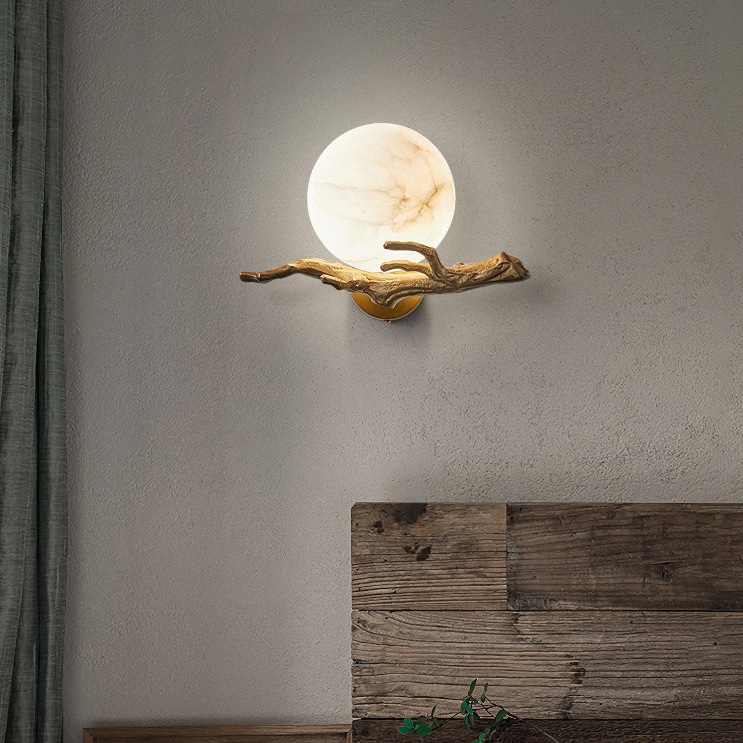 Retro Brass Wall Sconce | Gold Finish with Marble Shade | Set of 2