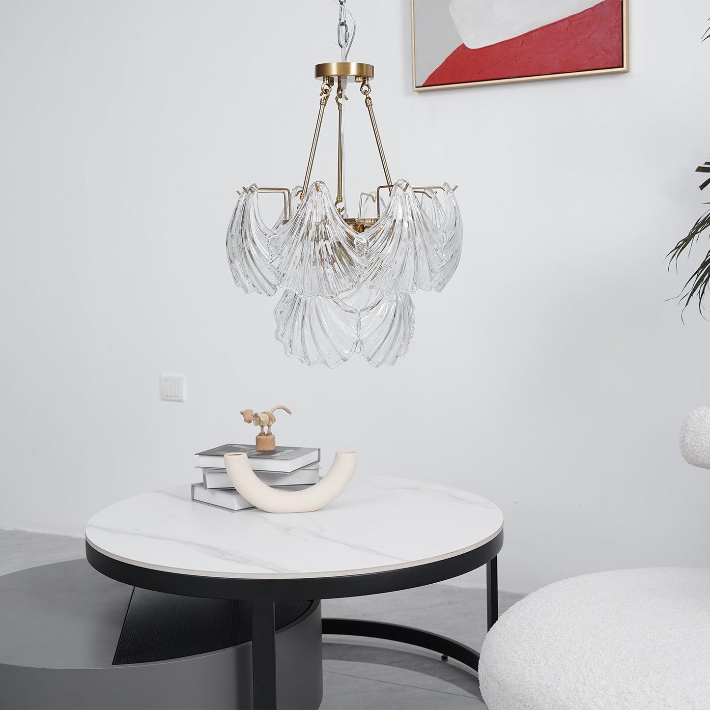 Ribbed Shell Ceiling Light | Glass & Brass | 60cm or 80cm Diameter