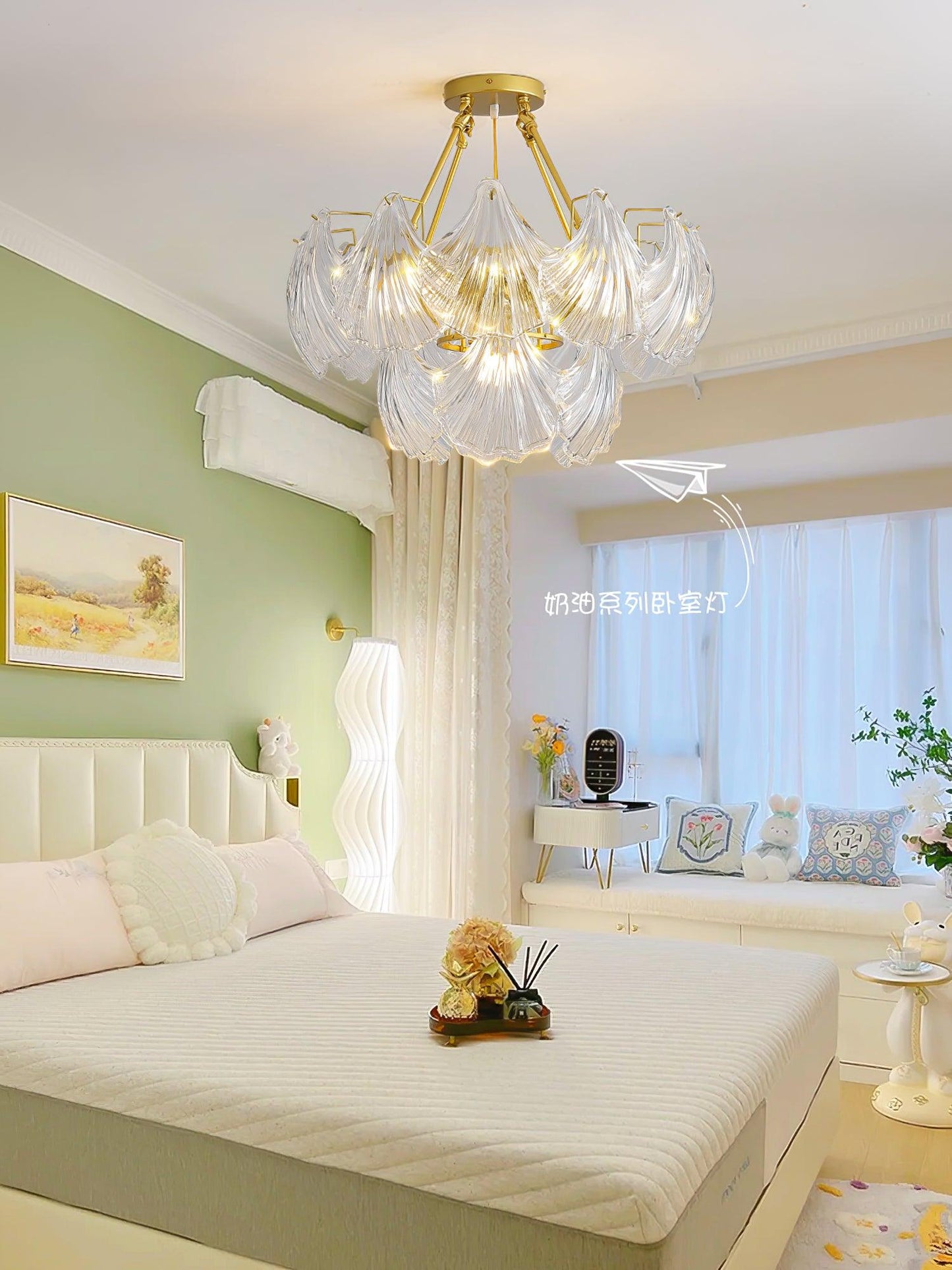 Ribbed Shell Ceiling Light | Glass & Brass | 60cm or 80cm Diameter